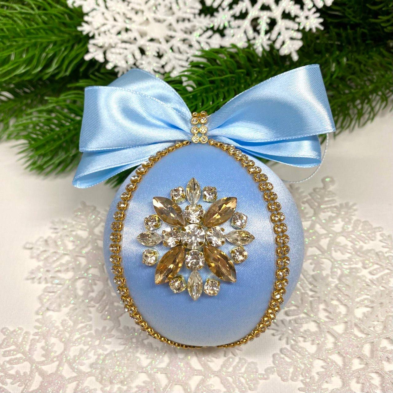 Navy Blue Christmas Ornament, Rhinestone Christmas Balls. Xmas Tree Navy Blue Christmas Ornament