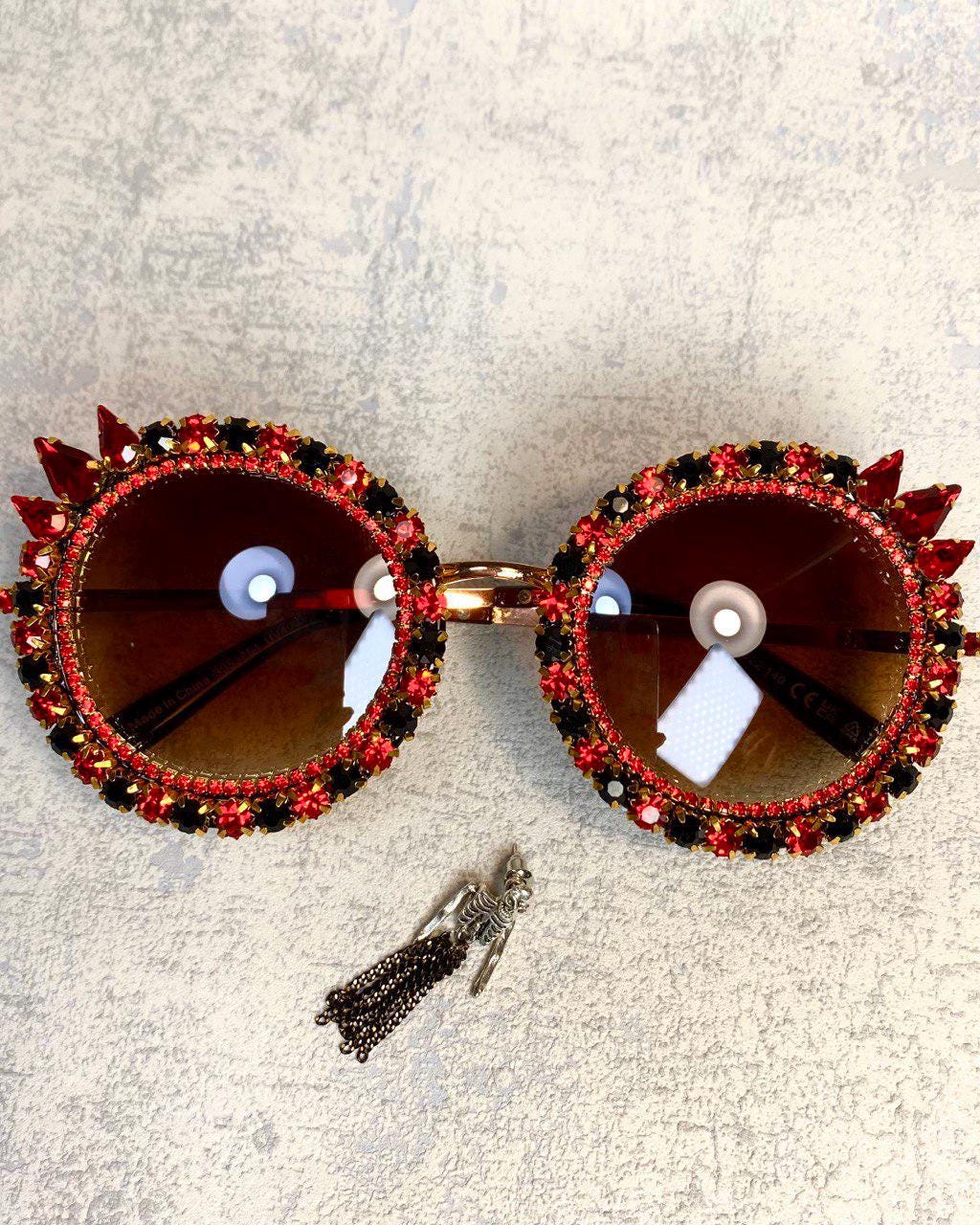 RED RHINESTONE STUDDED SHADES Red Embellished Rhinestone Crystal Festival Sunglasses - Etsy main image 4