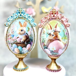 Easter bunny eggs. Pastel Easter table decor. Victorian Easter gift.