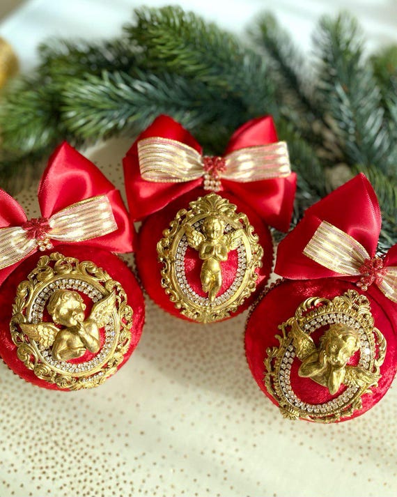 Ornamenti natalizi rossi, decorazioni per alberi di Natale