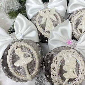 Enfeite de Natal Bailarina de Veludo, Bola de Árvore de Fadas com Strass