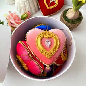 Pink heart ornament, victorian christmas clearance, Velvet Xmas tree ornament.
