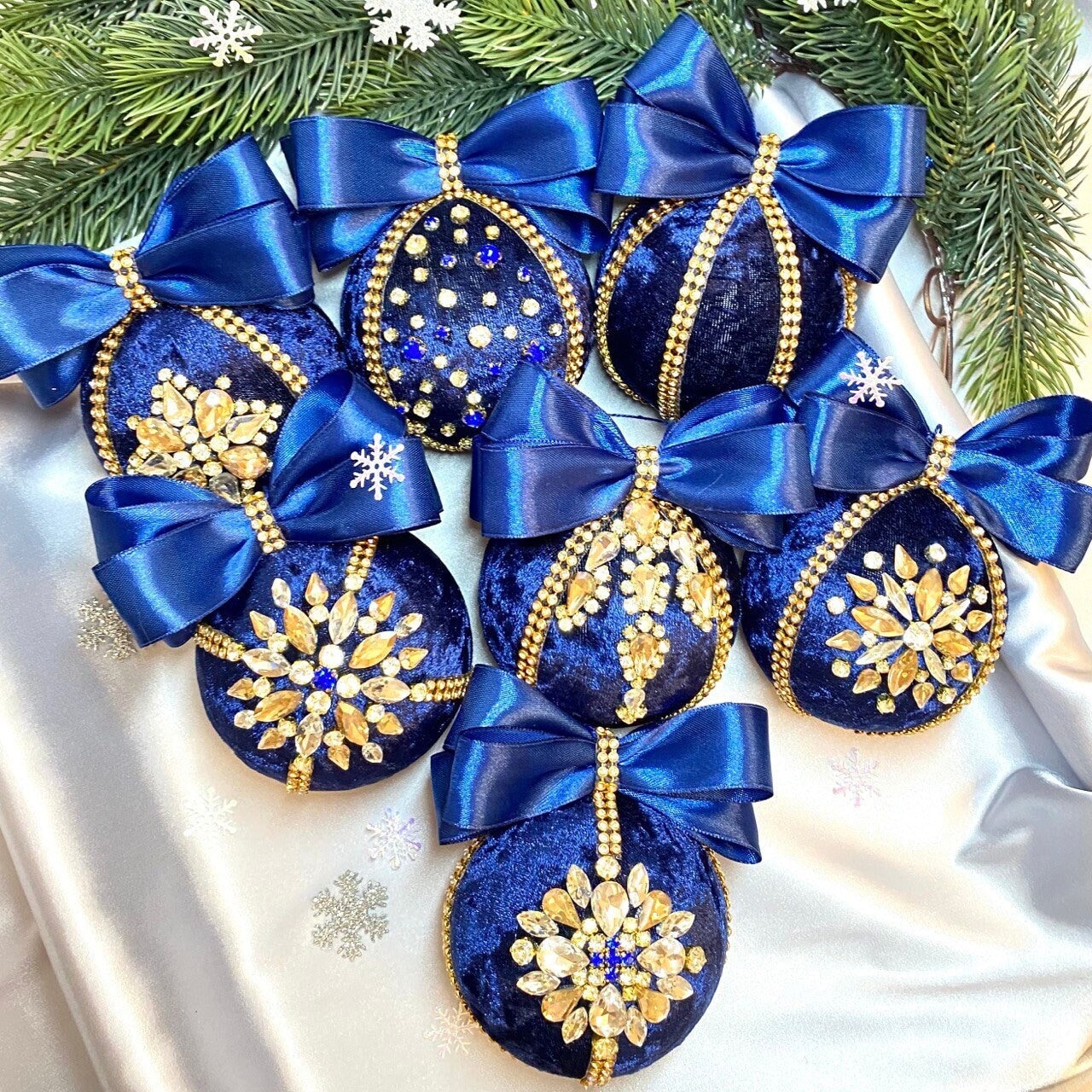 Navy Blue Christmas Ornament Velvet Rhinestone Christmas Balls. Christmas Bauble Jeweled Ornaments. Etsy UK
