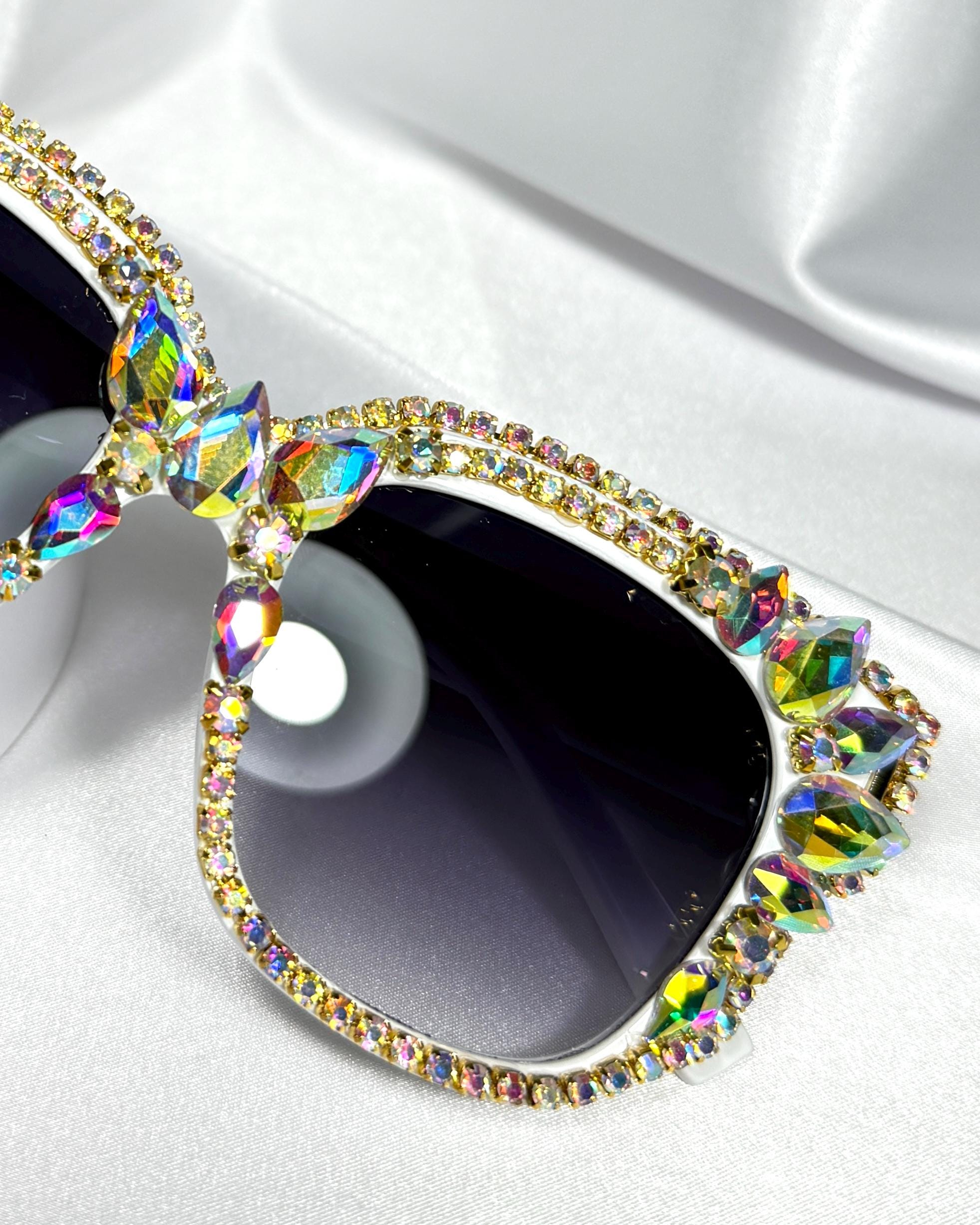 Coolest Funky White Rhinestone Wave Sunglasses Swarovski Funky Women main image 3