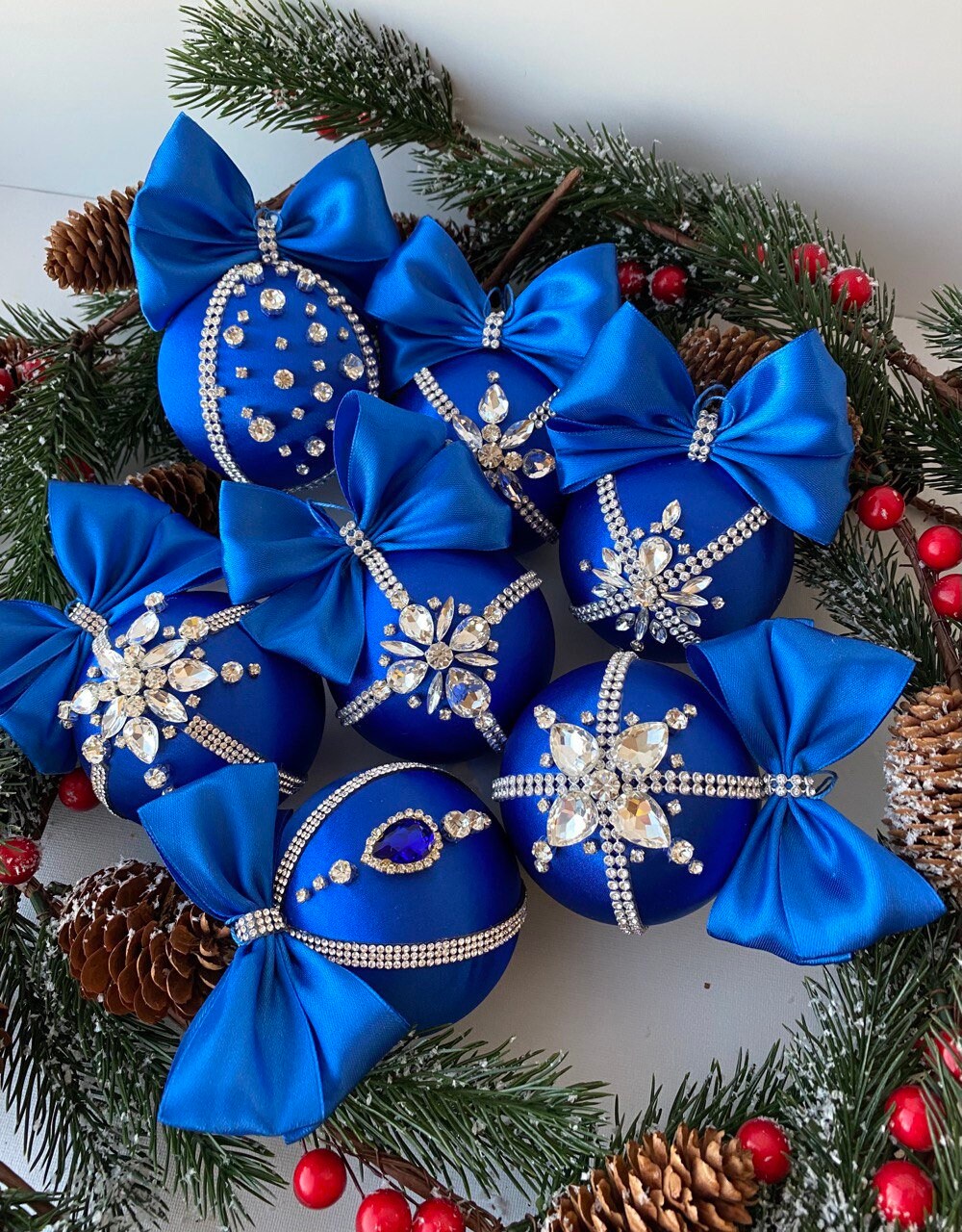 Royal Blue Christmas Ornament, Rhinestone Christmas Tree Balls. Jeweled ...