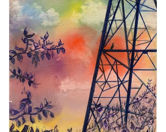 Cormorant and current, Tottenham Marshes, A4 ‘Giclée Print from an original watercolour, unframed