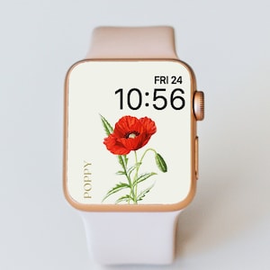 Carta da parati Poppy Apple Watch / Quadrante floreale primaverile / Schermata di blocco fiore vintage / Accessori estetici per orologi / Sfondo digitale