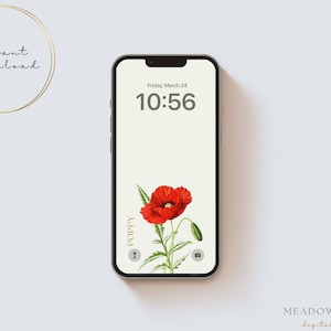 Poppy Apple iPhone Wallpaper | Spring Floral iPhone Background | Vintage Flower Lock Screen | Aesthetic iPhone Accessories | Digital Art