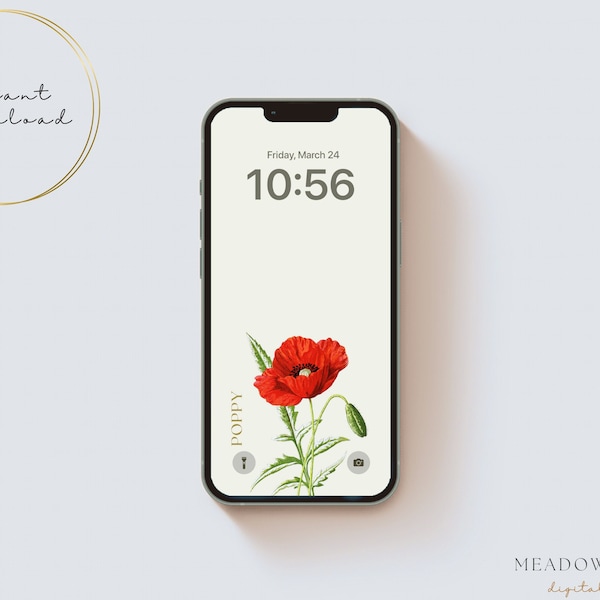 Poppy Apple iPhone Wallpaper | Spring Floral iPhone Background | Vintage Flower Lock Screen | Aesthetic iPhone Accessories | Digital Art