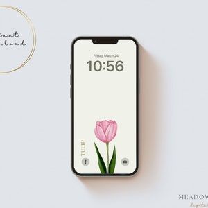 Sfondo tulipano Apple iPhone / Sfondo floreale primaverile per iPhone / Schermata di blocco fiore vintage / Accessori estetici per iPhone / Arte digitale