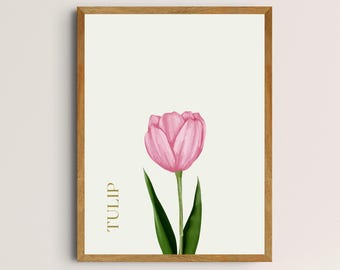 Arte de parede com tulipas vintage | Para imprimir | Pintura minimalista botânica de primavera | Download digital antigo | Ilustração floral reimaginada por artista