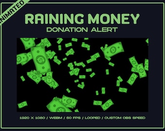 Es regnet Geldspenden Stream Alarm | Animierter Twitch Alarm | Zucken | Obs | WEBM | (Digitaler Download)