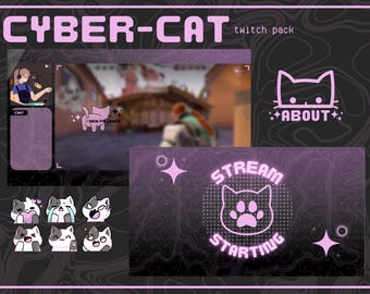 Cyber Kitty Twitch Stream Paket | Animierte Szenen & Overlays Pack (Digitaler Download)