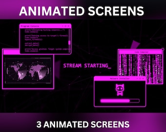 Hacker Themed Stream Scenes | ANIMATED Screens  | Gamer Overlay | Pink | Binary | Cute | computer tabs
