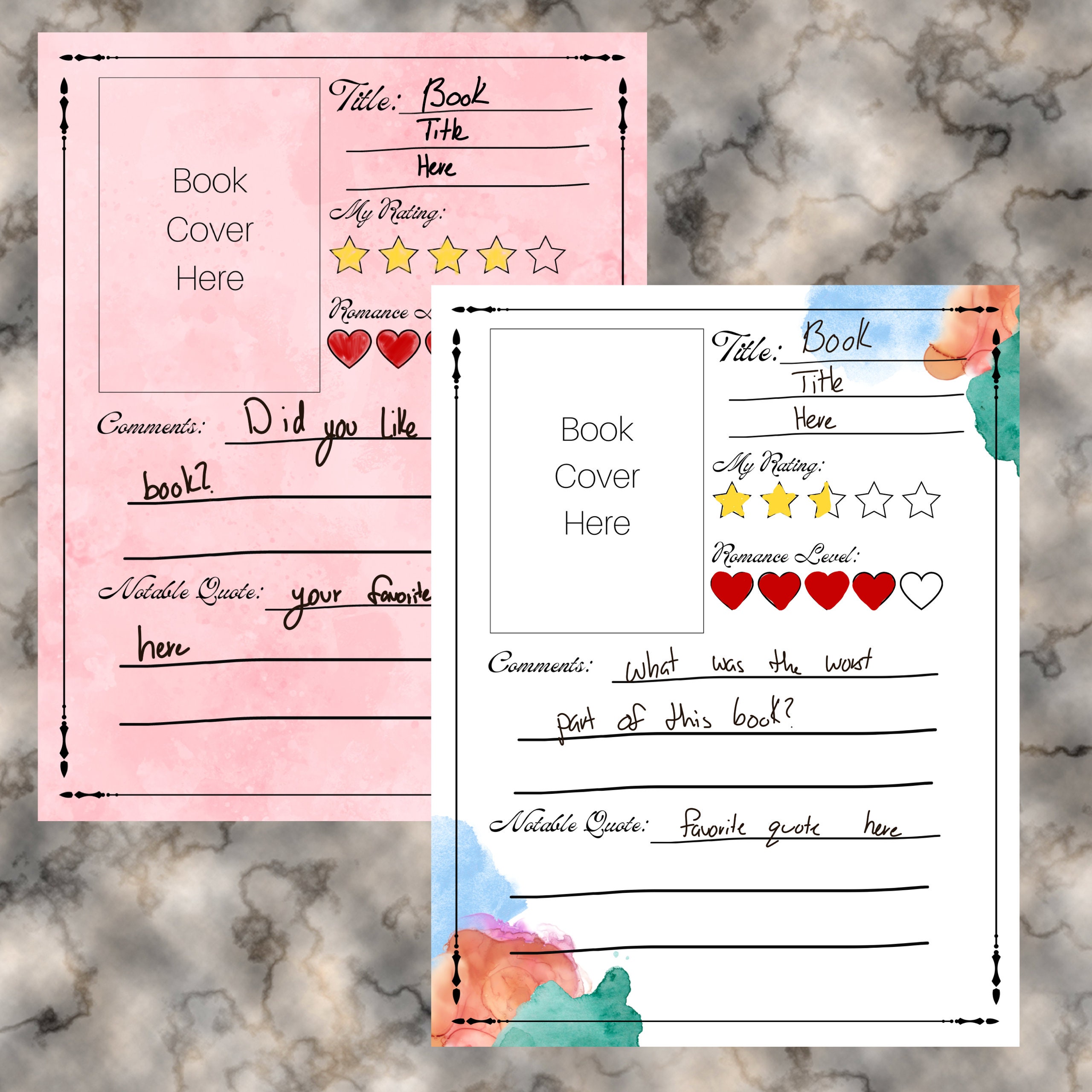 White, Lightly Colored, Romance Book Log With Room for Book Cover ...