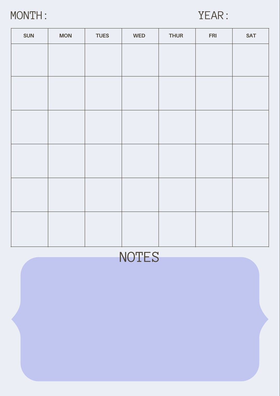 Cool Colored Monthly Calendar With Notes Section - Etsy