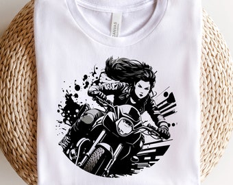 Motorcycle Woman Clipart: Biker Girl SVG, PNG, PDF (Digital Download)