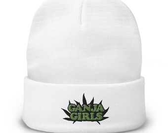Ganja Girls Beanie, Stoner Girl Parody, Cute Y2K Embroidered Beanie, 420 Gift for her, Y2K Funny Marijuana Beanie, Weed hat