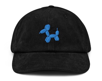 Cap Balloon Dog Embroidery Corduroy hat | Embroidered in UK | Cotton SnapBack, Dog dad hat, Art Dog lovers Gift Idea