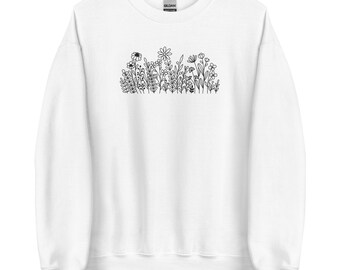 Wildflowers embroidered crewneck,Vintage Sweatshirt,Fine Line,floral embroidered sweatshirt,Gifts for Women, Friends, Gift for MAMA her