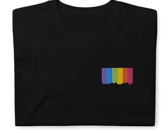 Embroidered Rainbow Heart Shirt, pocket size Gat LGBT T Shirt. Pride Rainbow Heart T shirt, Pride Shirt. Unisex Pride LGBT Gift.