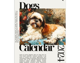 The Art Dogs calendar, 2025 Fine art arcrlic oil dogs paint calendar, dogs owner lovers gift, fine art lovers gift