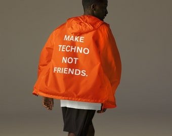 Make Techno Not Friends Unisex windbreaker, Rave Party lightweight zip up Jacket.