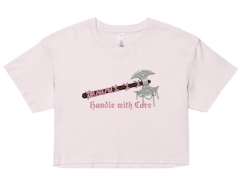 Coquette Battle Axe Crop Top | Soft Goth Medieval Weapon | Pink Bow Pearls | Relaxed Fit Boxy Tee | Funny Gamer Girl DnD Streetwear