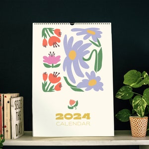 2024 Bloom Flowers Wall Calendar, Abstract Matisse Floral Botanic 12 Month Hanging Calendar, Planner Gift for Christmas