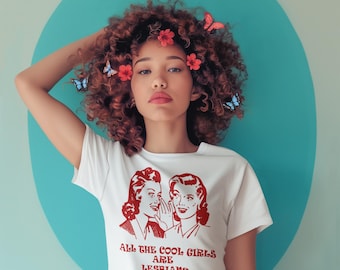 Lesbisk saffisk skjorta, söt lesbisk crop top, subtil lesbisk stolthet, queer retro t-shirt, gay vintage skjorta