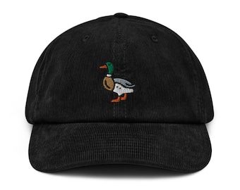 Mallard Duck Corduroy Hat, Handmade Embroidered Corduroy Dad Cap,Duck Lover Gift