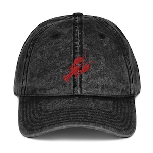Lobster Cap Hat | Embroidered Lobster on Vintage Washed Out Style Baseball Hat, Cute Unisex Cotton Cap, Sea Lobster Lovers Gift