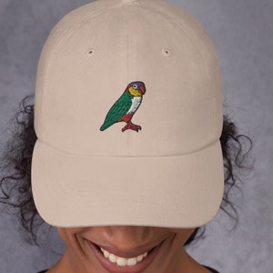 かわいいオウムの帽子、刺繍入り、ペットのオウム愛好家へのギフト、ラブバードサマーハット、鳥愛好家へのギフト