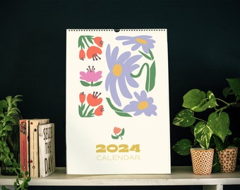 Calendrier mural Bloom 2024, cadeau de calendrier mignon, calendrier suspendu de 12 mois. Résumé Matisse Floral, Cadeau planificateur