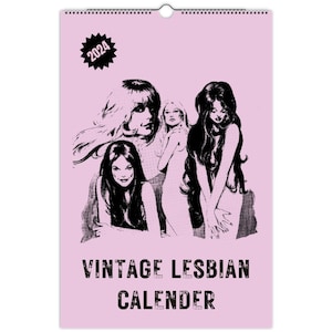 Vintage Lesbian Calendar, 2024 Pink Retro Magazine Lesbian Calendar, Cute Lesbian Gift,Housewarming, lesbian valentine gift