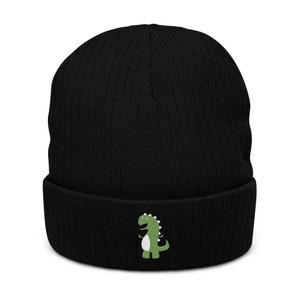 Dinosaur Embroidered Beanie - Unisex Ribbed knit beanie, Winter Waffle Hat with Cute Dino Design - Gift Beanie for Him and Her