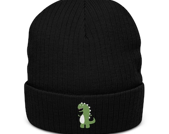 Gorro de punto acanalado unisex con diseño de dinosaurio bordado, gorro de invierno con diseño de dinosaurio adorable, gorro de regalo para él y para ella