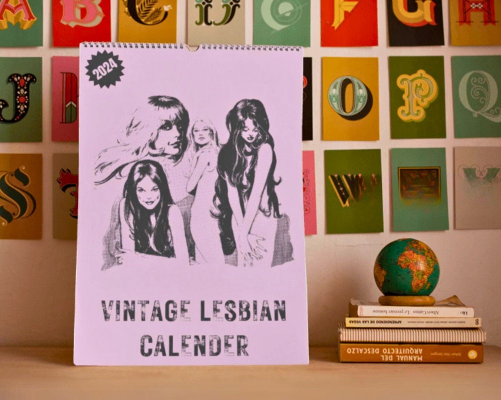 Vintage Lesbian Calendar, 2025 Pink Retro Magazine Lesbian Calendar