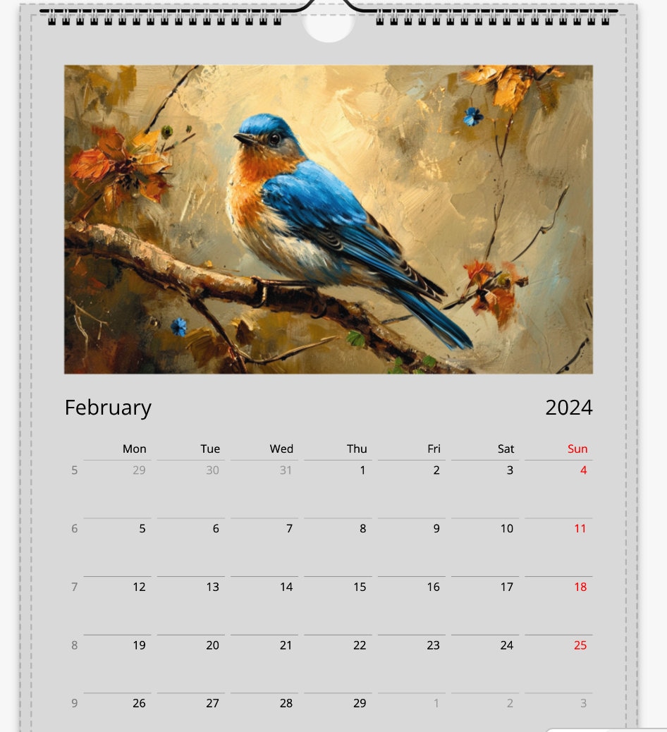 Birds Wall Calendar 2024, Birds Fine Art Paints Calendar sold by