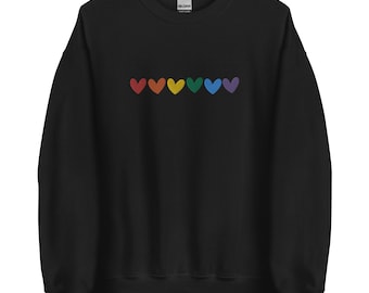Embroidered Rainbow Heart Sweatshirt, pocket size Gat LGBT T Sweatshirt. Pride Rainbow Heart Sweatshirt, Pride Unisex Pride LGBT Gift.