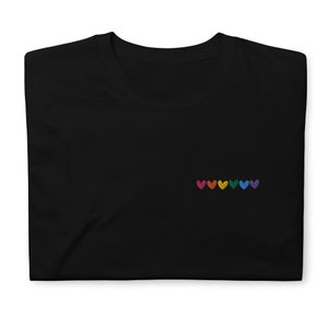 Embroidered Rainbow Heart Shirt, pocket size Gat LGBT T Shirt. Pride Rainbow Heart T shirt, Pride Shirt. Unisex Pride LGBT Gift.