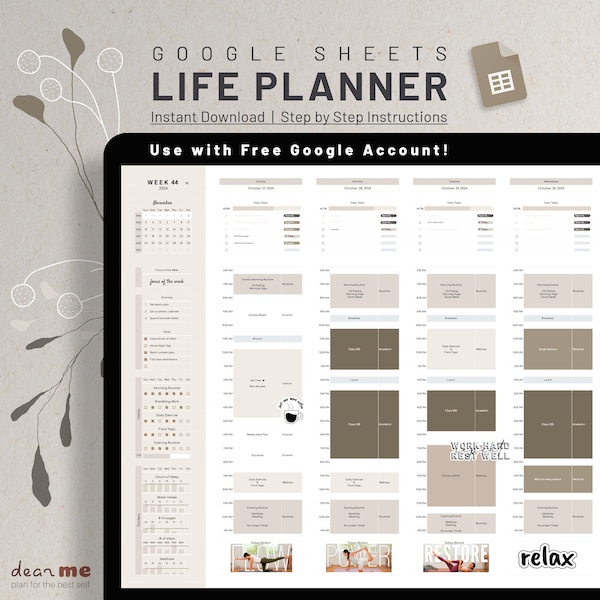 Google Sheets Weekly Digital Planner, Digital Annual Calendar Spreadsheet, Daily Schedule Task Tracker