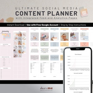 Social Media Content Planner & Calendar Template with Analytics, Yearly Google Sheet Spreadsheets, Batch Content Planner