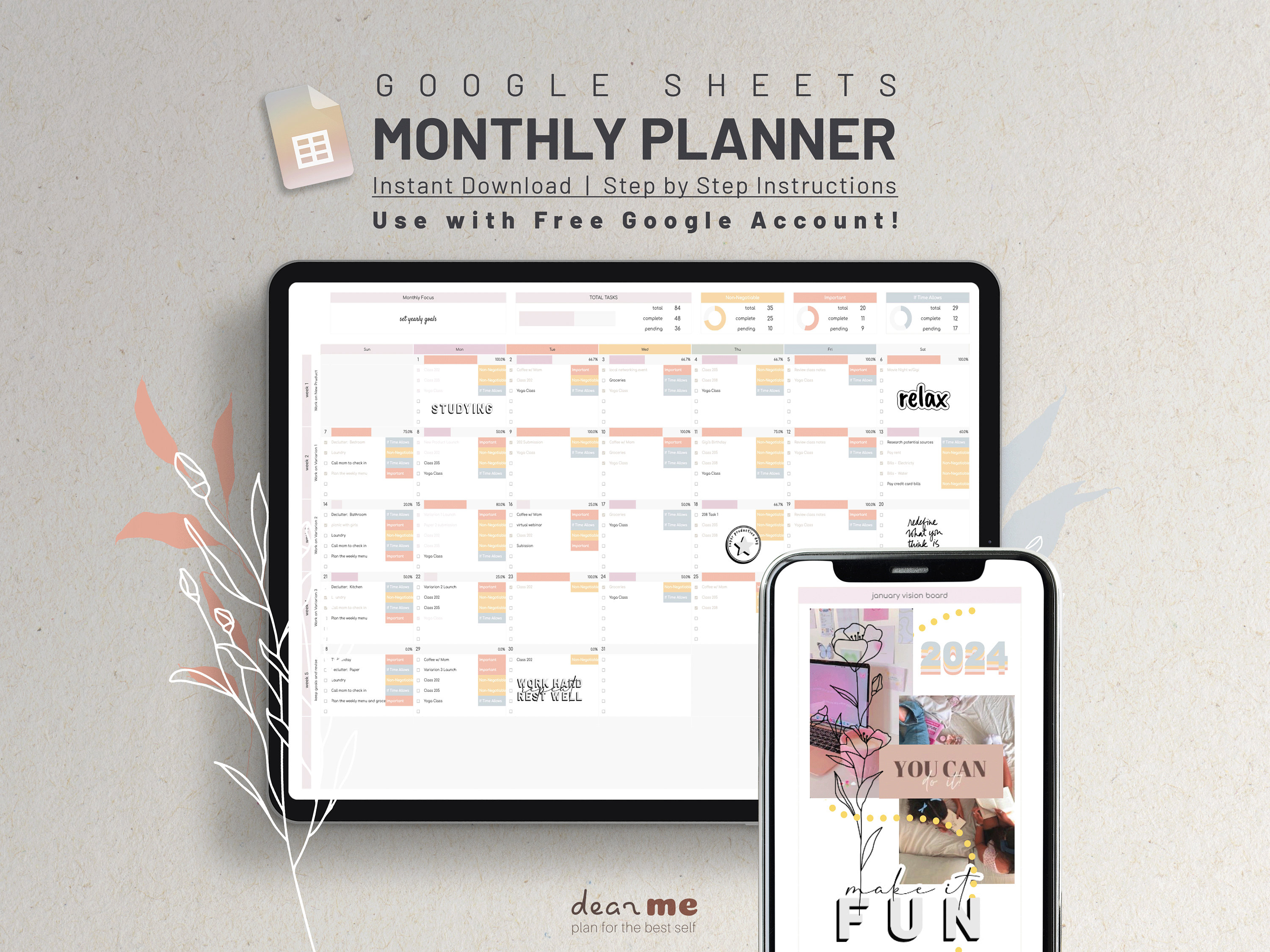 Monthly Planning Spreadsheets, Google Sheets Monthly Digital Planner