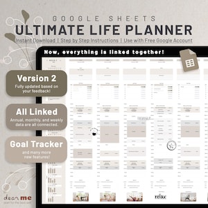 Google Spreadsheets: digitale wekelijkse levensplanner, digitale spreadsheet met jaarkalender, taaktracker voor dagelijkse planning