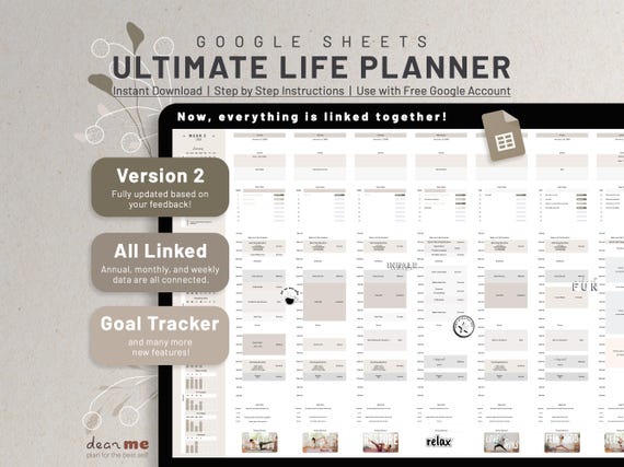 Google Sheets Weekly Digital Life Planner, Digital Annual Calendar Spreadsheet, Daily Schedule Task Tracker