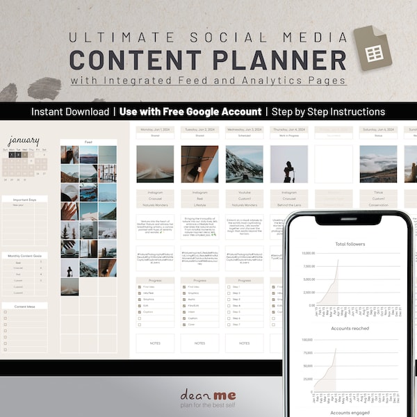 Ultimate Social Media Content Planner with Analytics, Google Sheets Content Calendar, Batch Content Manager