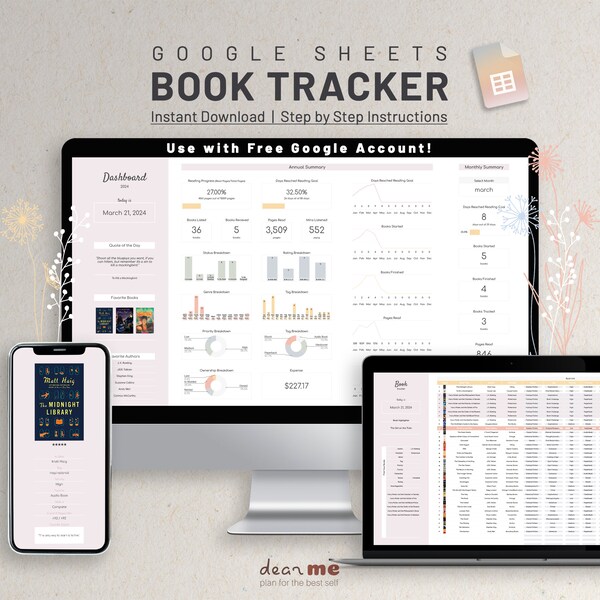 Google Sheets Book Tracker Spreadsheets, Neutral Colors Reading Log ...