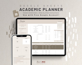 May include: A Google Sheets template for an academic planner. The template is designed to help students organize their courses, assignments, and deadlines. The template includes sections for course information, assignment categories, and a calendar. The template is available for instant download with step-by-step instructions. The template is designed to be used with a free Google account.
