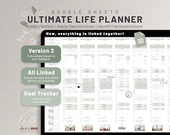Google Sheets Digital Life Planner, Digital Annual Calendar Spreadsheet, Daily Schedule Task Tracker